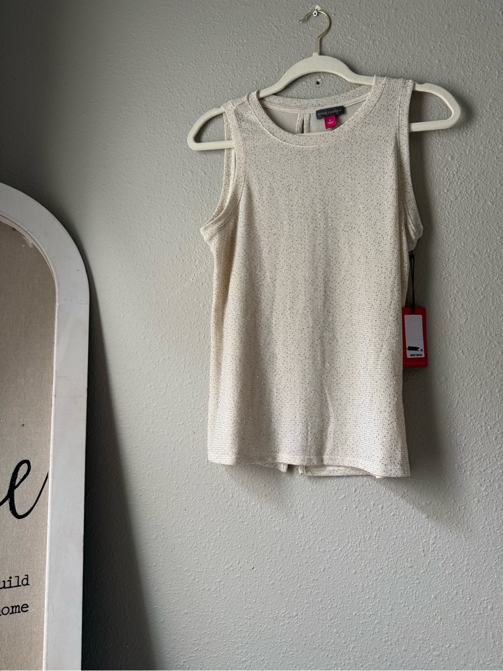 Vince Camuto Cream Metallic Knit Top
